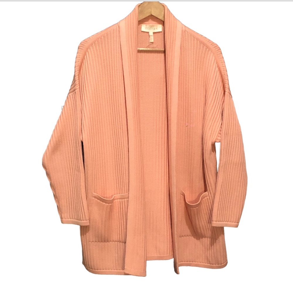 Escada rib knit oversized open front wool cardigan